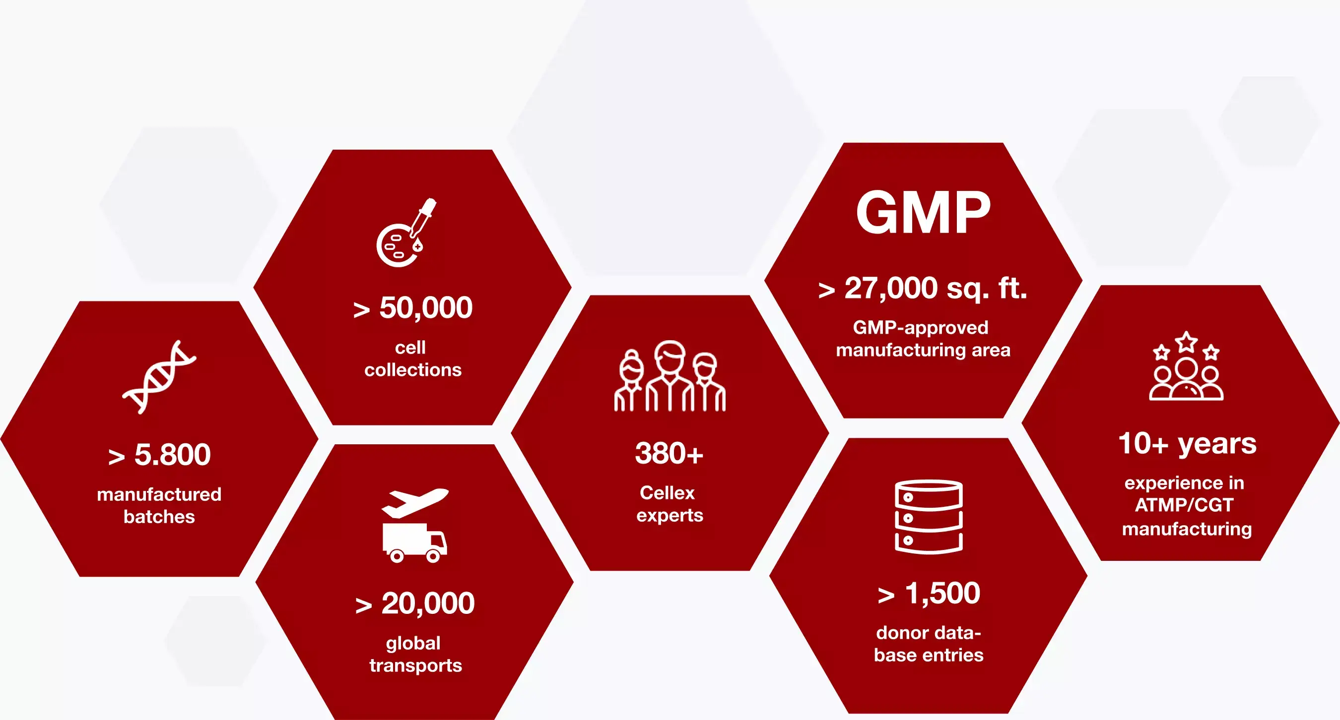 Overview over the core services of Cellex Cell professionals for blood stem cell donations and manufacturing.